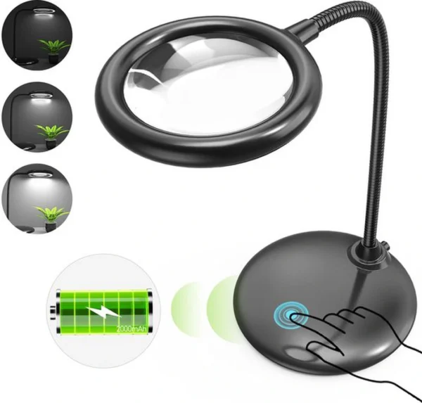 Unyqoos® Oplaadbare bureaulamp met vergrootglas en flexibele zwanenhals voor veelzijdig gebruik