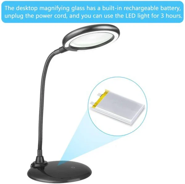 Unyqoos® Oplaadbare bureaulamp met vergrootglas en flexibele zwanenhals voor veelzijdig gebruik
