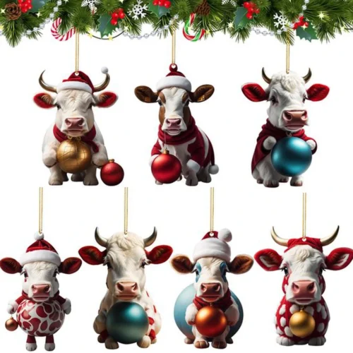 P-87213236914000-20260406092038.webp Unyqoos® Set van 7 decoratieve kerstkoeien voor feestelijke boomversiering