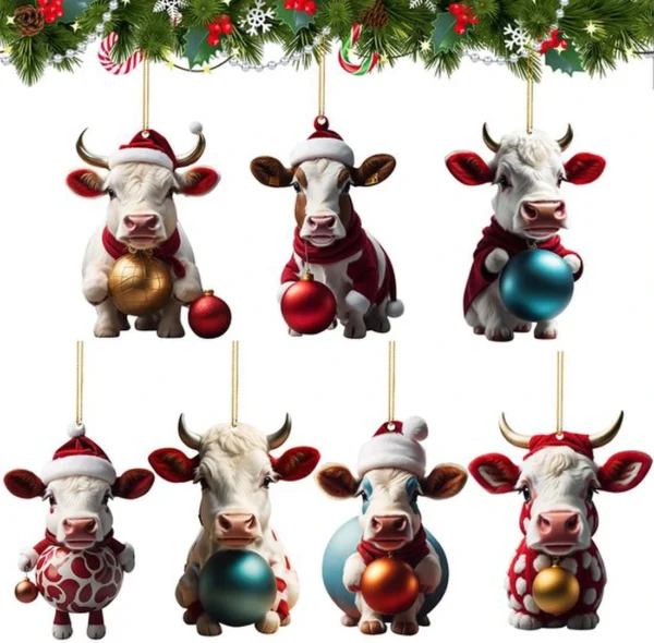 P-87213236914000-20260406092038.webp Unyqoos® Set van 7 decoratieve kerstkoeien voor feestelijke boomversiering
