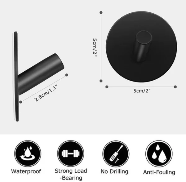 P-87213236914176-20260406121818.webp Unyqoos® Vierdelige set ronde zwarte wandhaken voor badkamer en keuken zonder boren