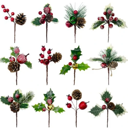 Unyqoos® Set van 12 decoratieve kersttakken met bessen en dennenappels voor feestelijke sfeer