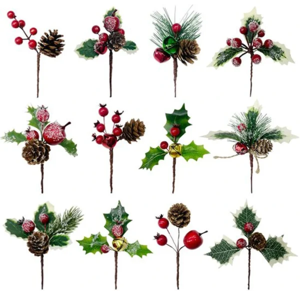 P-87213236922610-20260406092124.webp Unyqoos® Set van 12 decoratieve kersttakken met bessen en dennenappels voor feestelijke sfeer