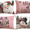 Unyqoos® Set van 4 decoratieve kerstkussenhoezen met sneeuwpop en kerstman motief