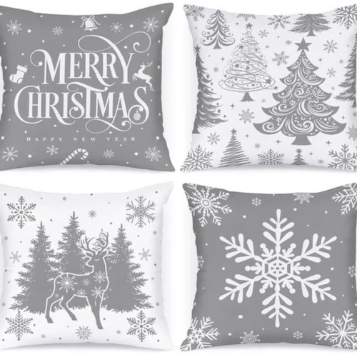 Unyqoos® Set van 4 decoratieve kussenslopen met kerstboomontwerp voor feestelijke sfeer