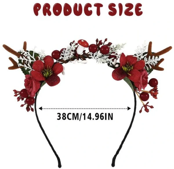 Unyqoos® Elegante kersthaarband met rendiergewei en bloem voor feestelijke gelegenheden