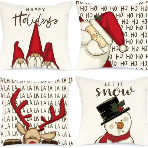 Unyqoos® Set van vier decoratieve kerstkussenslopen met hertmotief voor een feestelijke sfeer