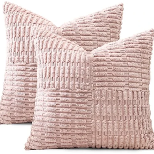 Unyqoos® Set van 2 decoratieve corduroy kussenslopen met gestreept boho-patroon