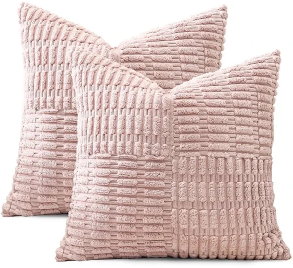 Unyqoos® Set van 2 decoratieve corduroy kussenslopen met gestreept boho-patroon