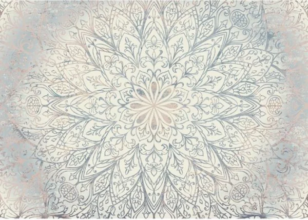 Unyqoos® Groot modern fotobehang met mandala motief in blauw en beige tinten