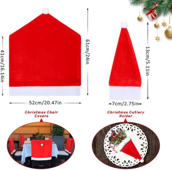P-87213237018333-20260405182623.webp Unyqoos® Set van 4 decoratieve stoelhoezen met kerstmanhoeden voor feestelijke tafeldecoratie