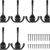 P-87213237028090-20260406115609.webp Unyqoos® Set van 6 zwarte retro wandhaken met drie haken voor diverse ruimtes