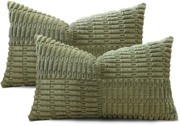 Unyqoos® Set van 2 decoratieve kussenslopen in zacht corduroy met gestreept patroon