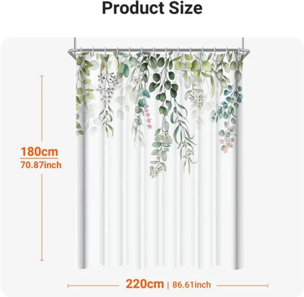 Unyqoos® Waterafstotend douchegordijn met groene bladprint en verzwaarde zoom 220x180 cm