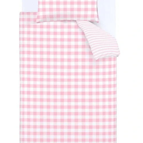 Unyqoos® Katoenen eenpersoons beddengoedset met ruit en streep in roze tinten