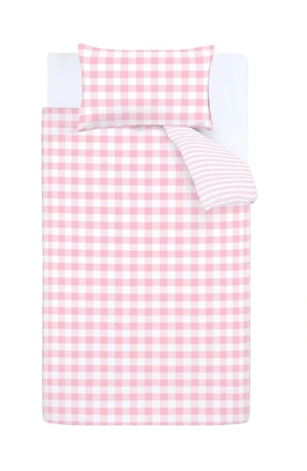Unyqoos® Katoenen eenpersoons beddengoedset met ruit en streep in roze tinten
