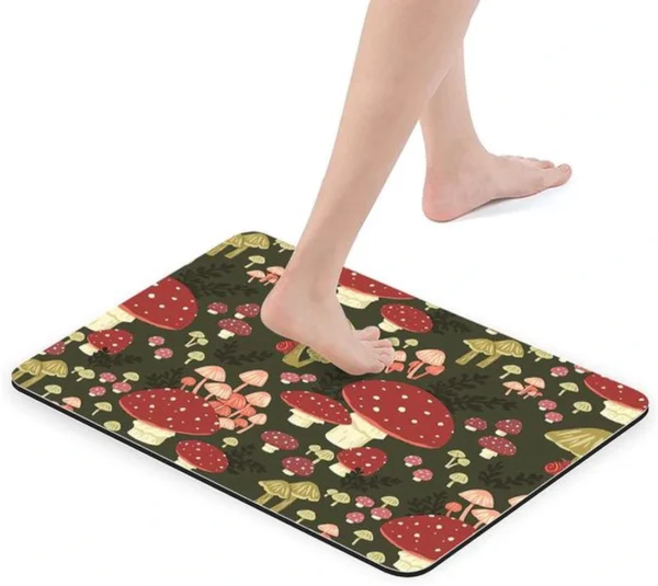 Unyqoos® Absorberende en Sneldrogende Antislip Badkamermat met Grappige Rode Paddenstoelen Motief, 42 x 60 cm