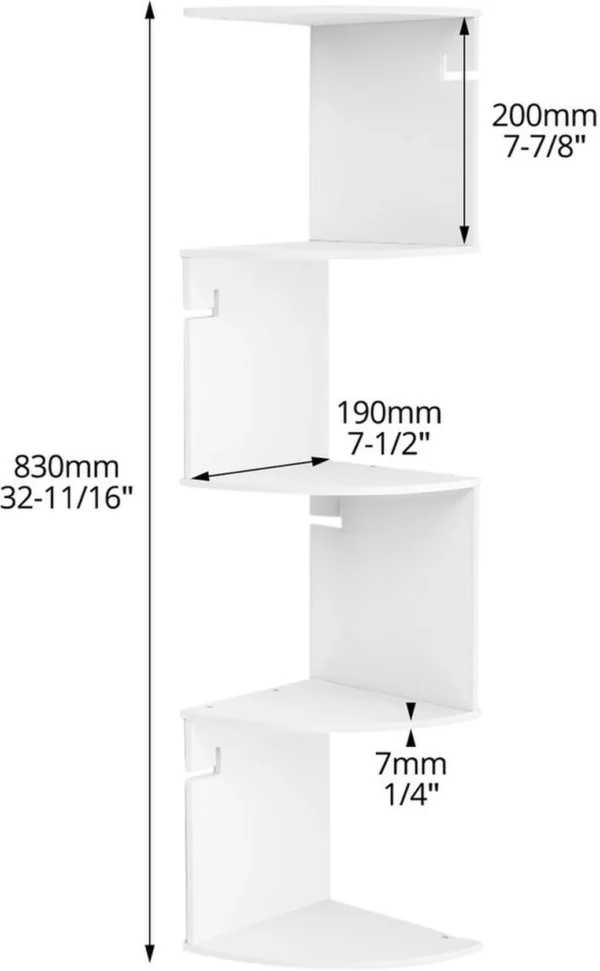 P-87213237153731-20260406081721.webp Unyqoos® Wit hoekrek met vijf niveaus voor stijlvolle wandmontage en decoratie