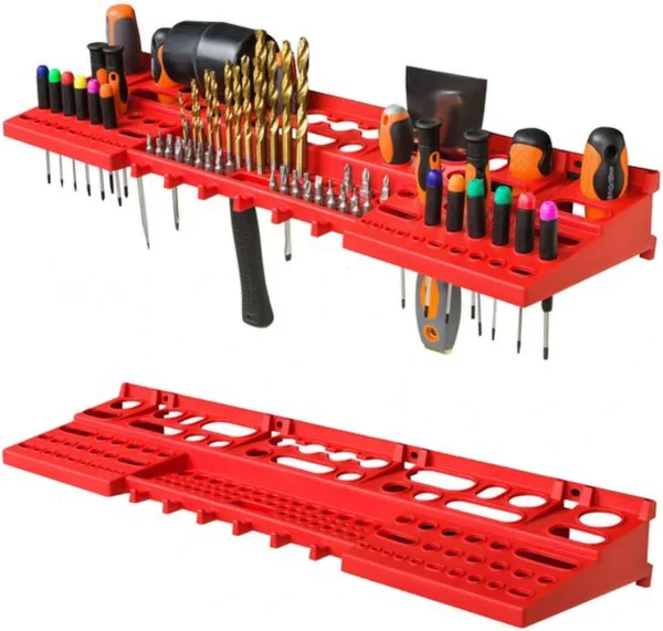 P-87213237176817-20260406081602.webp Unyqoos® Uitbreidbaar wandrek met gereedschapshouders en stevige kunststof opbergboxen