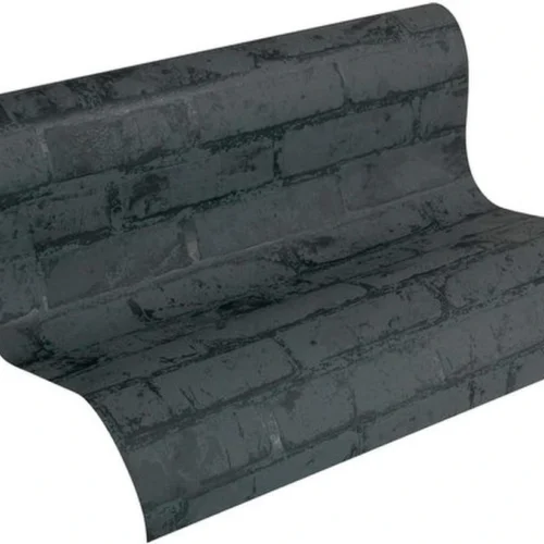 Unyqoos® Fotorealistisch vliesbehang in steenoptiek met metallic zwart baksteenpatroon 10,05 m x 0,53 m