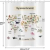 Unyqoos® Grappig Douchegordijn met Wereldkaart en Schattige Dierenmotieven voor Badkamerplezier