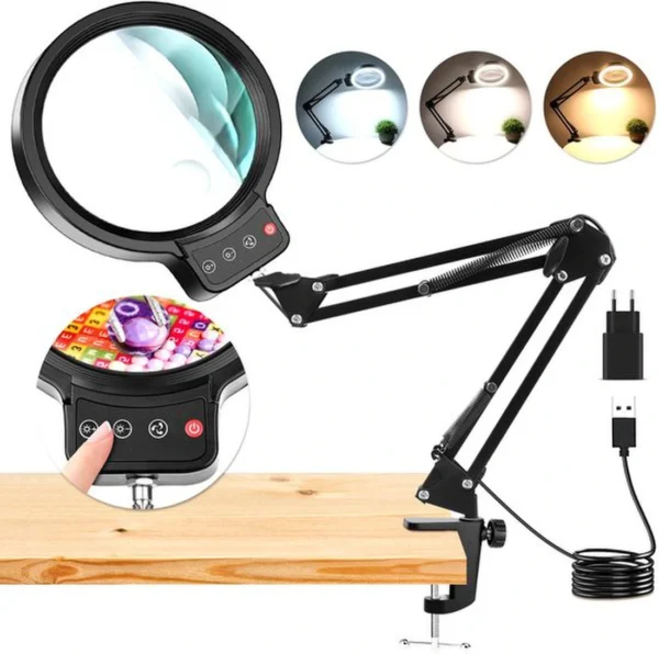 P-87213237212680-20260331100557.webp Unyqoos® Verstelbare LED-vergrootlamp met klem en 3 kleurmodi voor precisiewerk