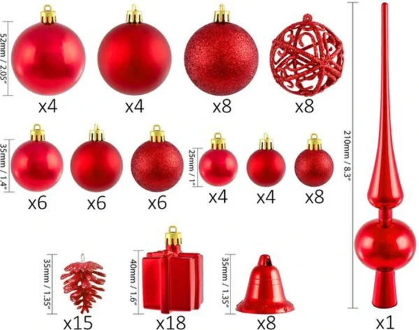 Unyqoos® Complete set van 101 kerstballen met piek voor feestelijke boomdecoratie