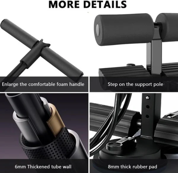 Unyqoos® Compacte en verstelbare draagbare sit-up bar met hoge stabiliteit