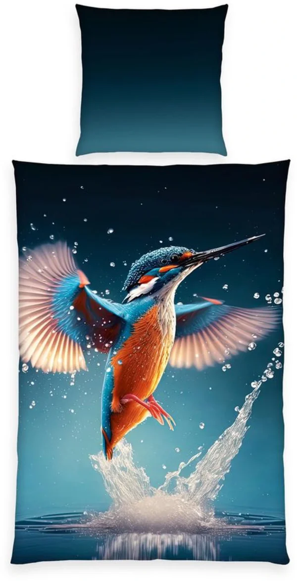 P-87213237268500-20260405105158.webp Unyqoos® Omkeerbaar dekbedovertrek met ijsvogelontwerp en ritssluiting van katoen