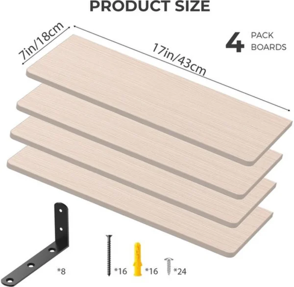 P-87213237283733-20260406081917.webp Unyqoos® Set van vier houten zwevende wandplanken voor stijlvolle opbergruimte