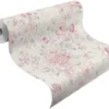 Unyqoos® Landelijk vliesbehang met bloemenpatroon in lichtgrijs en roze tinten, roze-lichtgrijs