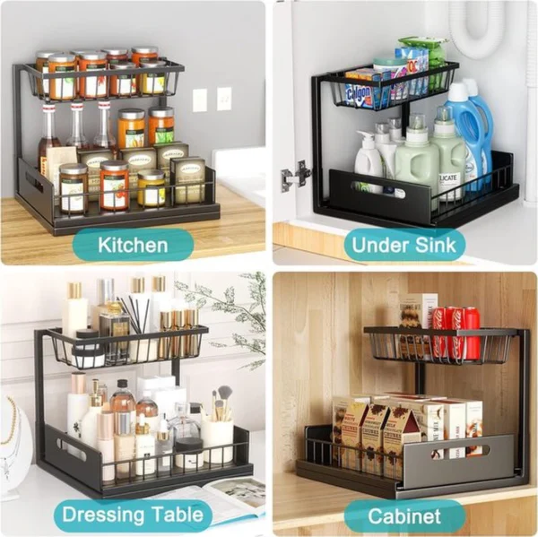 Unyqoos® Multifunctioneel Metalen Keuken- en Badkamer Opbergrek met Lade, Set van 2, Zwart