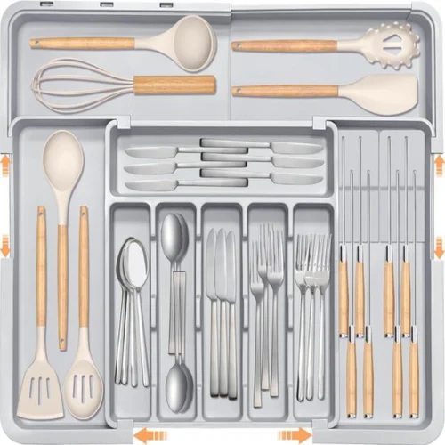 P-87213237344350-20260406095254.webp Unyqoos® Verstelbare en uitbreidbare besteklade organizer met messenhouders