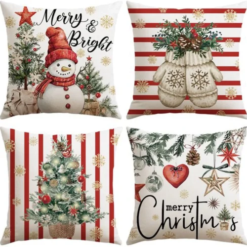 P-87213237349300-20260406112130.webp Unyqoos® Set van 4 decoratieve kerstkussenhoezen met sneeuwpopontwerp voor huisdecoratie