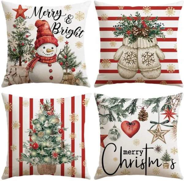 P-87213237349300-20260406112130.webp Unyqoos® Set van 4 decoratieve kerstkussenhoezen met sneeuwpopontwerp voor huisdecoratie