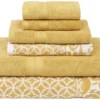 Unyqoos® Luxe 6-delige handdoekenset met omkeerbaar jacquard ontwerp in goud