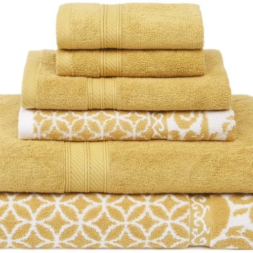 Unyqoos® Luxe 6-delige handdoekenset met omkeerbaar jacquard ontwerp in goud