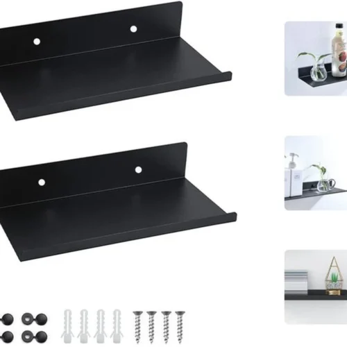 P-87213237386000-20260406081250.webp Unyqoos® Zwarte metalen zwevende wandrekken voor veelzijdige opbergruimte thuis