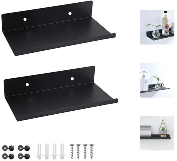 P-87213237386000-20260406081250.webp Unyqoos® Zwarte metalen zwevende wandrekken voor veelzijdige opbergruimte thuis