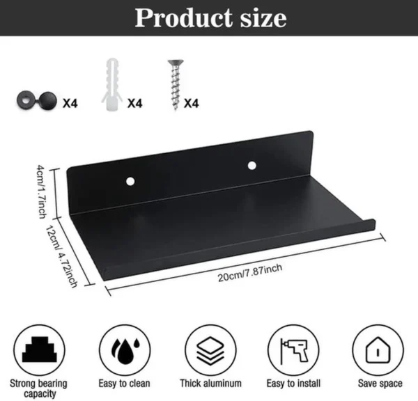P-87213237386001-20260406081300.webp Unyqoos® Zwarte metalen zwevende wandrekken voor veelzijdige opbergruimte thuis