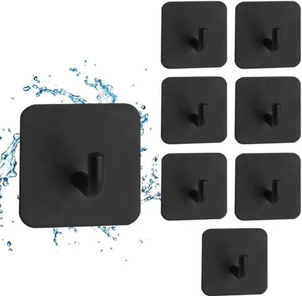 Unyqoos® Set van 8 zelfklevende zwarte haken voor veelzijdig gebruik in huis