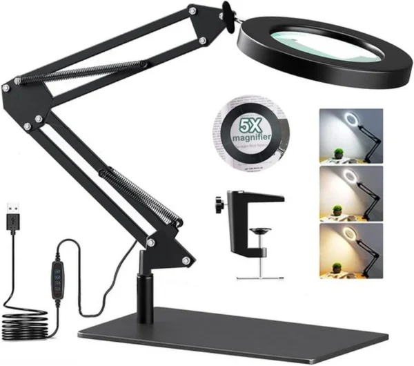 Unyqoos® Handige LED Vergrootlamp met Verstelbare Arm en Drie Kleurmodi voor Diverse Taken