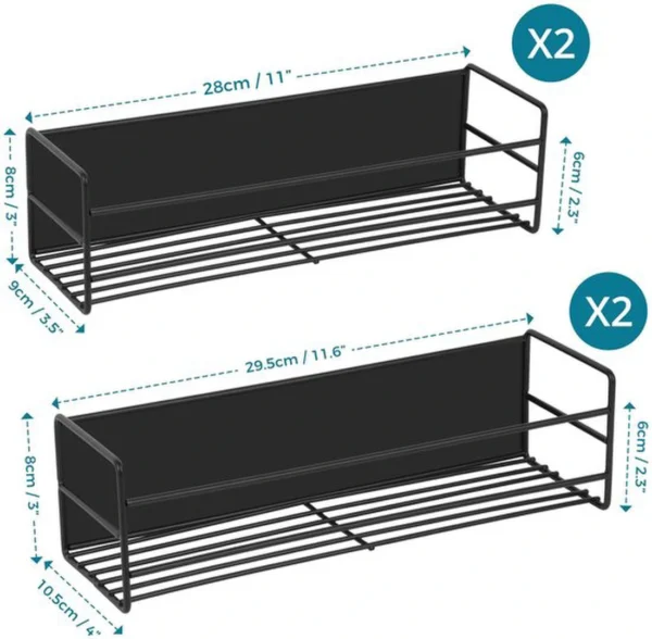 Unyqoos® Magnetisch Keuken Kruidenrek voor Koelkast - Set van 4 Zwarte Planken voor Ruimtebesparing