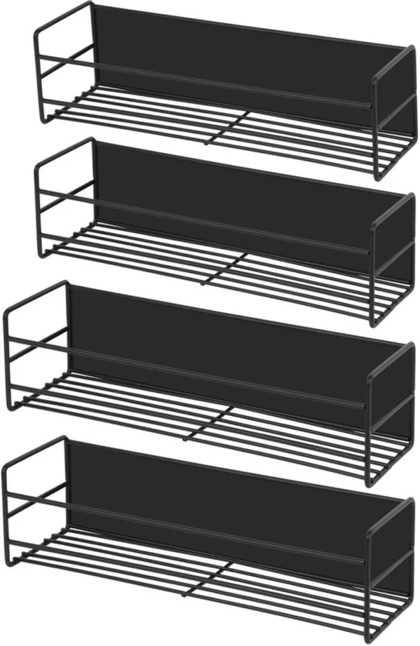 Unyqoos® Magnetisch Keuken Kruidenrek voor Koelkast - Set van 4 Zwarte Planken voor Ruimtebesparing