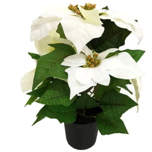 Unyqoos® Realistisch ogende witte kerstster in pot voor feestelijke decoratie