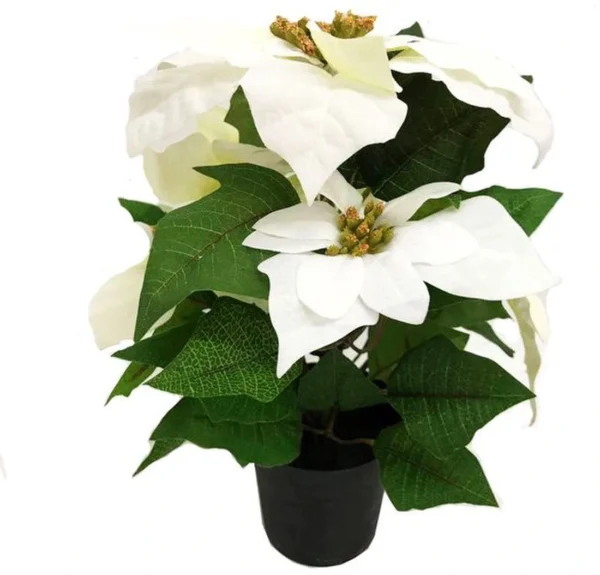 Unyqoos® Realistisch ogende witte kerstster in pot voor feestelijke decoratie