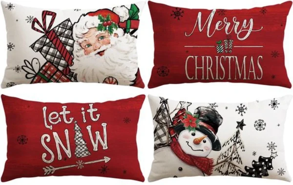Unyqoos® Set van 4 decoratieve kerstkussenhoezen met verborgen ritssluiting 40 x 60 cm