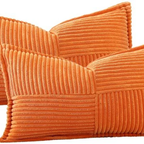 Unyqoos® Set van twee moderne corduroy kussenslopen in warme oranje tint voor elke kamer
