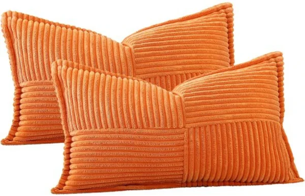 Unyqoos® Set van twee moderne corduroy kussenslopen in warme oranje tint voor elke kamer