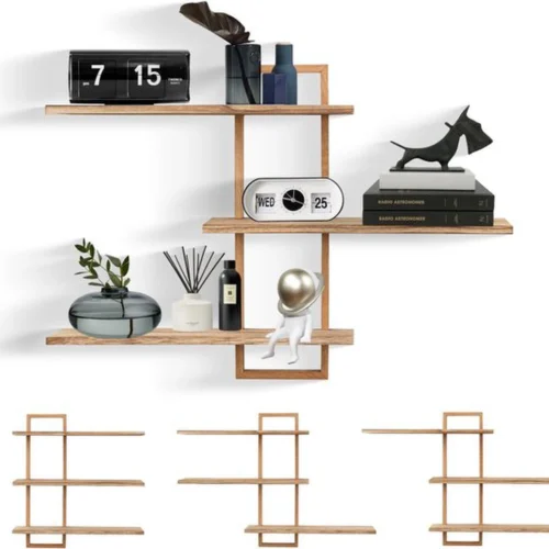 P-87213237670440-20260406082558.webp Unyqoos® Set van drie zwevende wandplanken van eikenhout voor woonkamer en slaapkamer